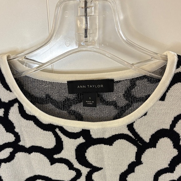 Anne Klein Ivory and Black Floral Knit Top with Bell Sleeves - Picture 2 of 6